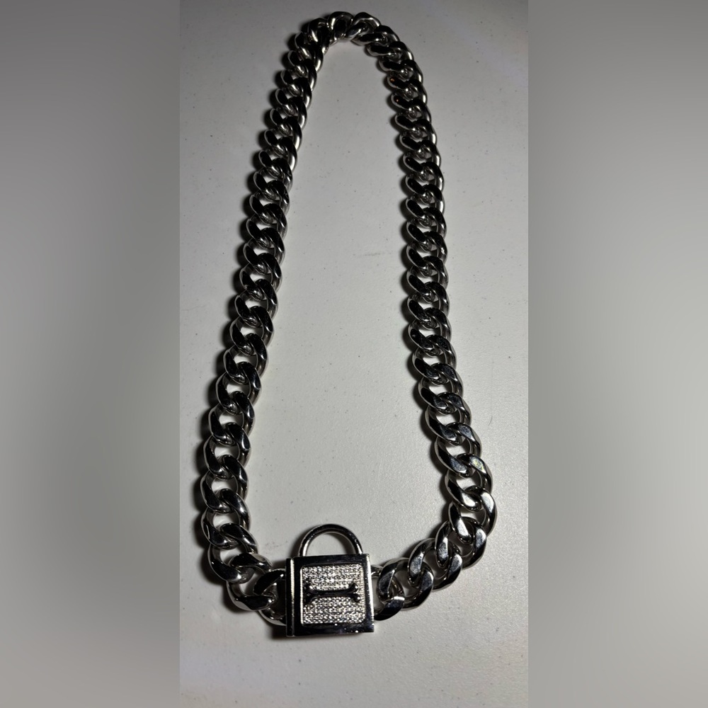 Silver Chain Collar with Padlock for Dogs